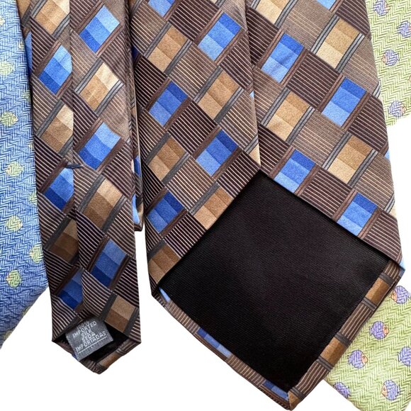 STAFFORD Silk Tie Designer Geometric FISH Blue Green 58-62 x 3.75 Lot of 3 - Picture 4 of 12